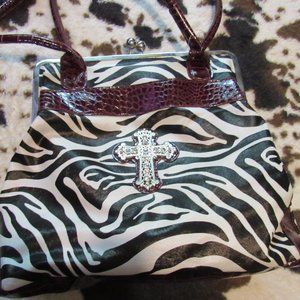 New Women's Handbag Zebra Print With Cross